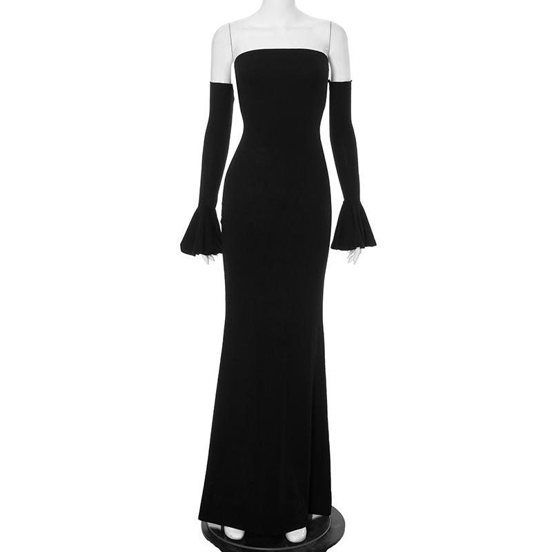 Y24DS414 women's autumn and winter new item, one necked chest wrapped trumpet long sleeved sexy dress, fishtail dress