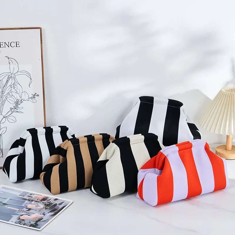 Summer Beach For Women Woven Crochet Handbags Purses Knitting Dumpg Clutch Ruched Cute Cloud Casual Colorblock Bag