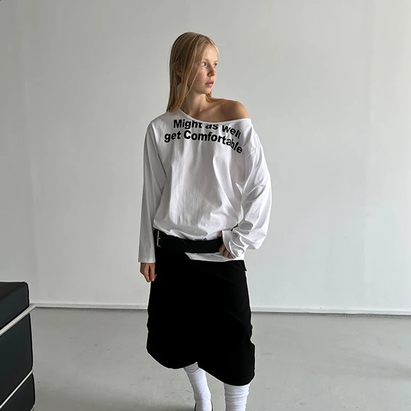 SpringAutumn High Quality Fashionable Sexy Loose Long Sleeve T-shirt Retro Casual Elegant Exquisite High Street Womens Top 250319