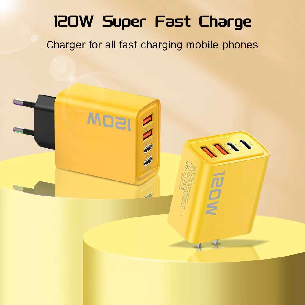 High-speed Phone High Power 120w Travel Charger Usb Ports 2 Pd 20W Fast Charging Adapter for Iphone Samsung