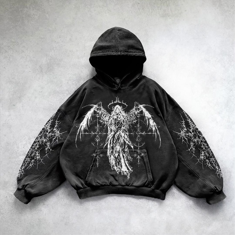 Harajuku hoodie skull y2k tops oversized sweatshirt goddess print hoodies women goth couples goth streetwear gothic clothes 250318