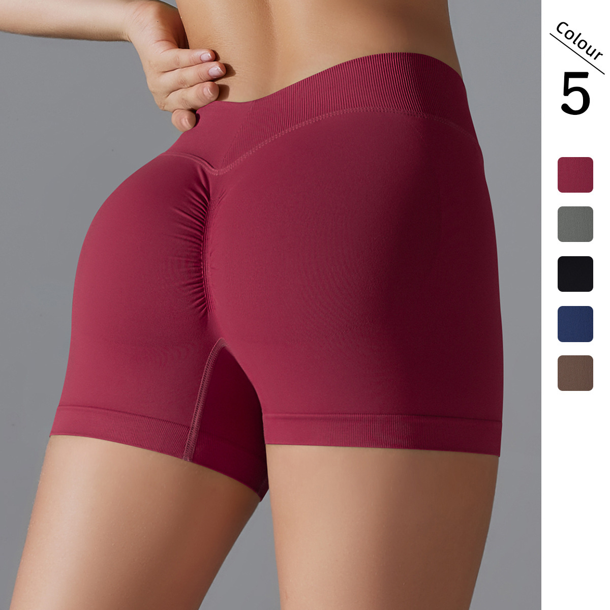 tracksuit Seamless Knitted Solid Color Tight Peach Hip V Waist Yoga Sports, Running, Fitness, Three Point Shorts for Women leggings