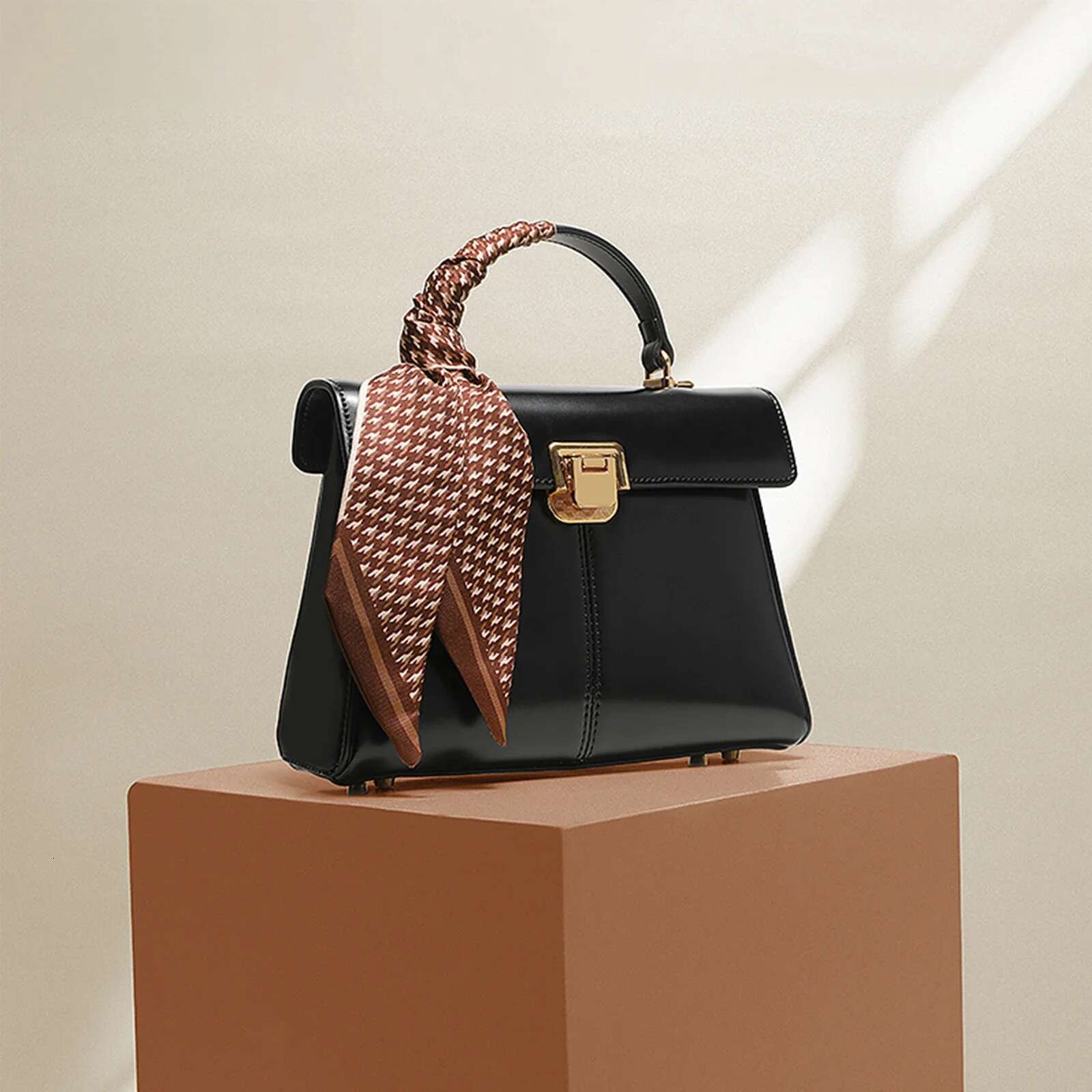 Itamood-Genuine Leather Handbag For Women, Branded Crossbody Bag, Fashionable And Versatile, Scarf Decor