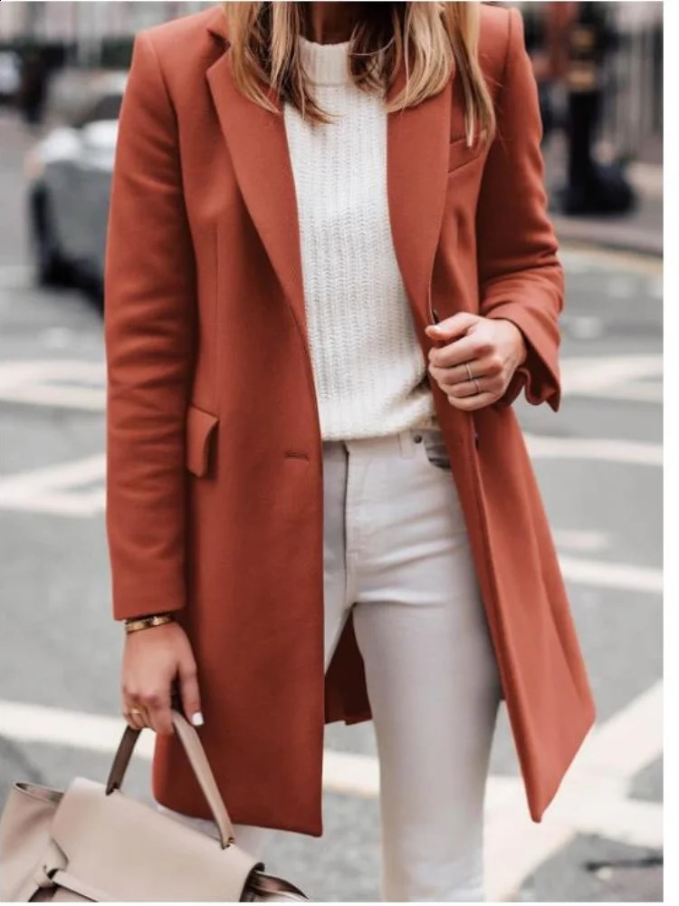 Womens winter warm wool jacket with single chest lining womens lapel fashionable clothing accessories 250319