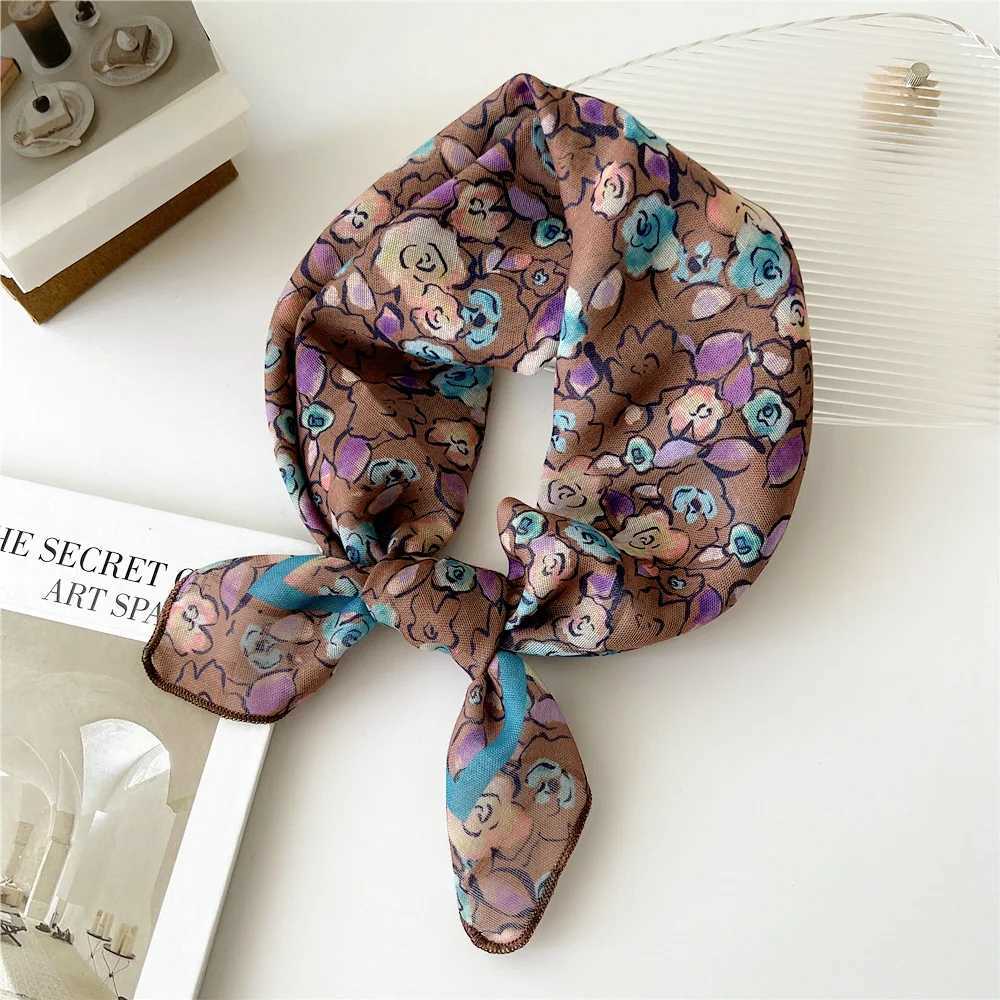 55cm Womens Cotton Linen Spring and Summer Square Scarf Suitable for Korean Fashion Band Fashion Decoration Hair Flower Neck Scarf X250319