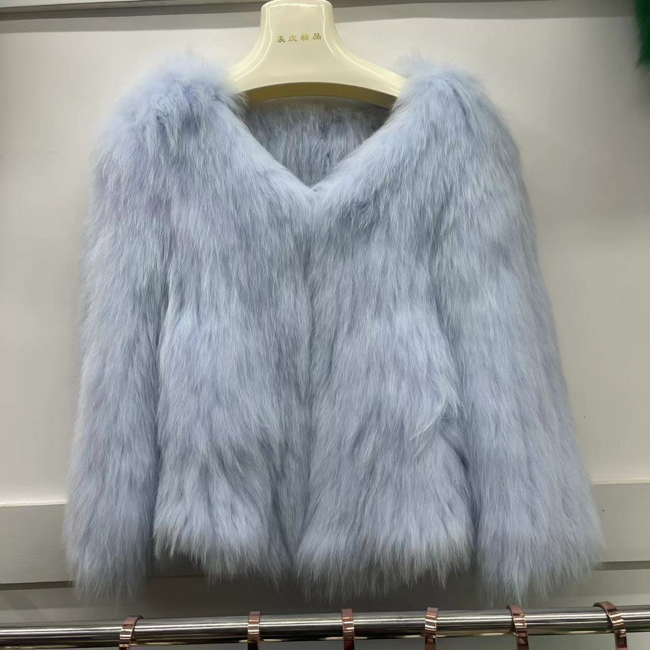 Tiktok same style fox knitting coat women's short fur double-sided V-neck real wool thickened