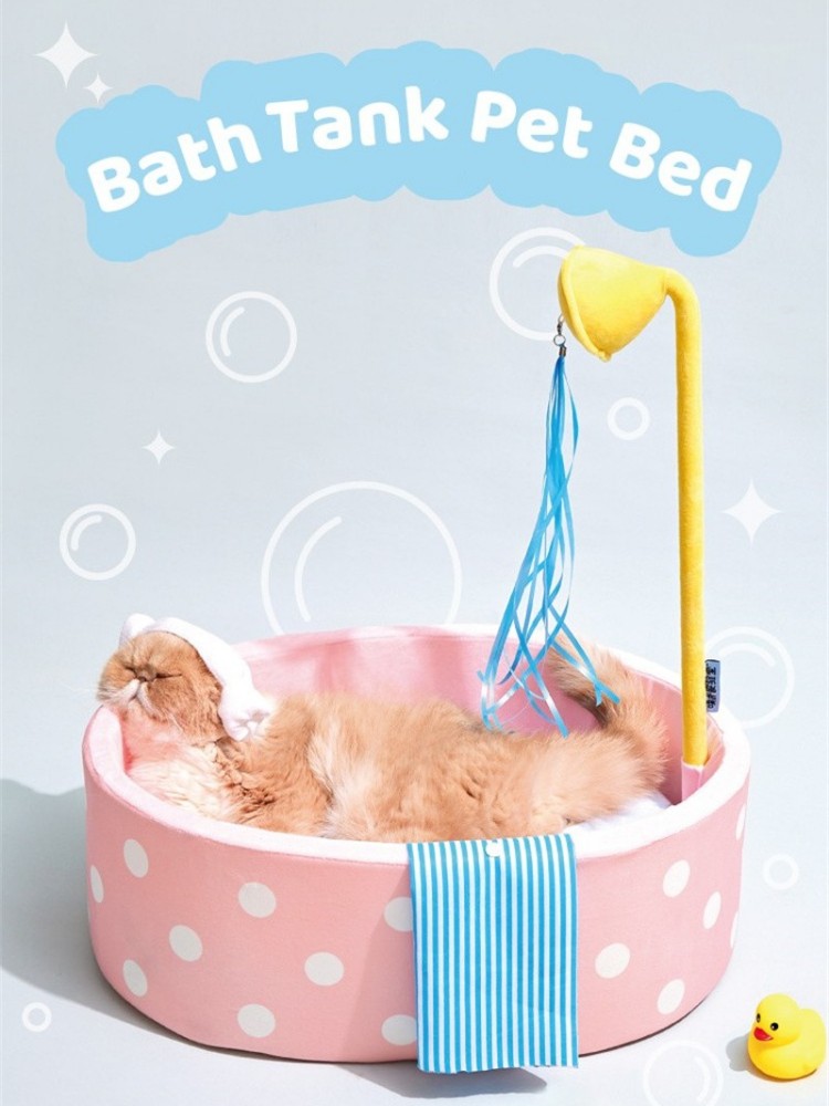 Japanese Style Hot Spring Pool Cat Bed Bathtub Shape Dog House Detachable Puppy Basket Basin Kitten Nest Pad Plush Sleeping Bed - view 6