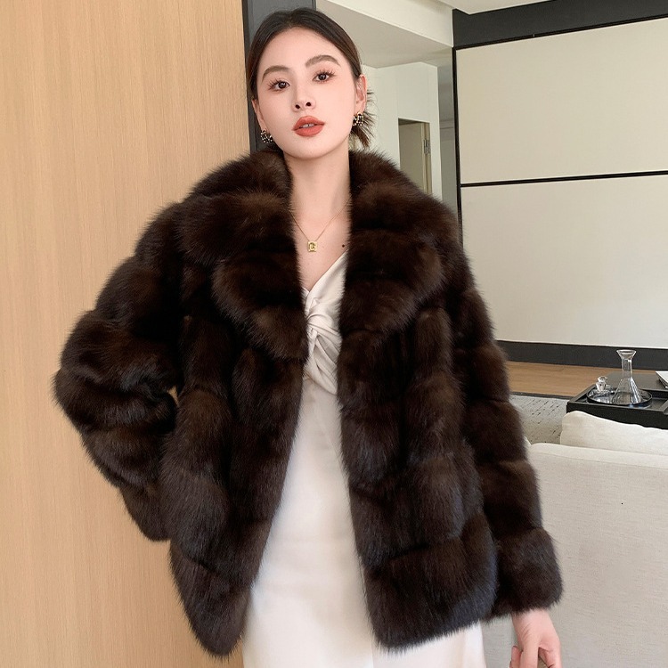 2023 new high-end vintage mink coat texture for autumn winter, thick and warm, fashionable cut groove artificial fur