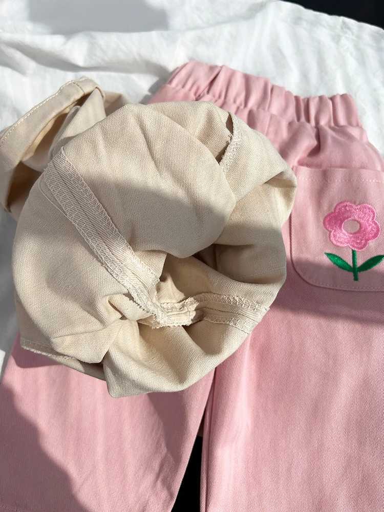 Cute girl flower embroidered pants elastic waist loose casual harem pants Korean style 1-6 year old girl TrouserT250318