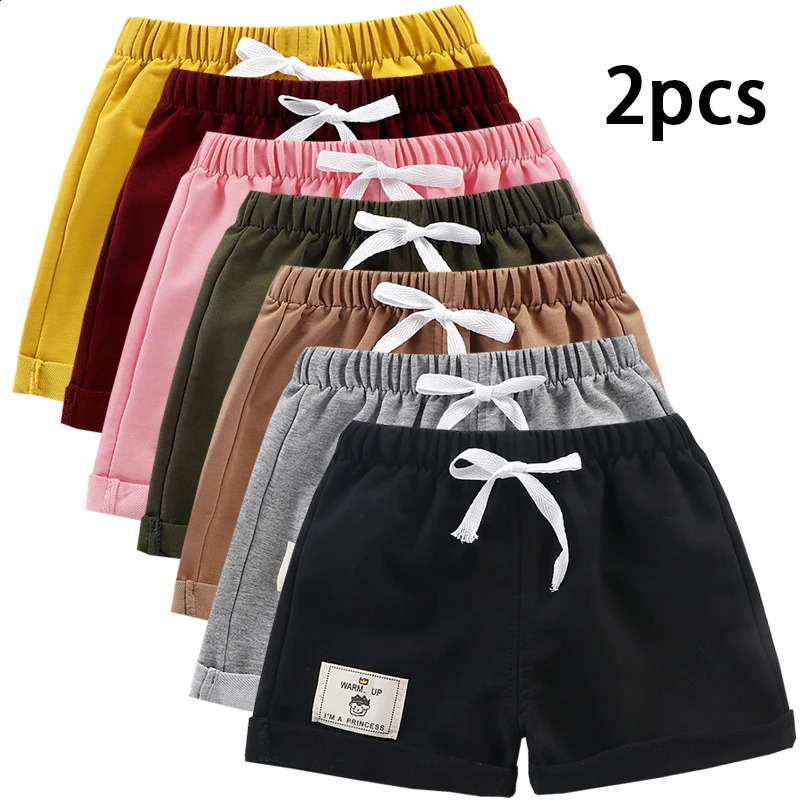 2pcs Cotton Summer Kids Shorts Boys Girls Solid Color Short Baby Cartoon Casual Pant Children Short Pant Sport Clothing Outwear 250319