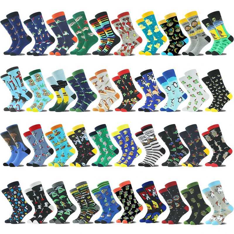 Happy and Fun SoCKs for Men Alien Design for Dogs Pandas Penguins Frogs Skarpetki Sokken Unisex Hip Hop Large Sized Skateboarding Divertidos X250319