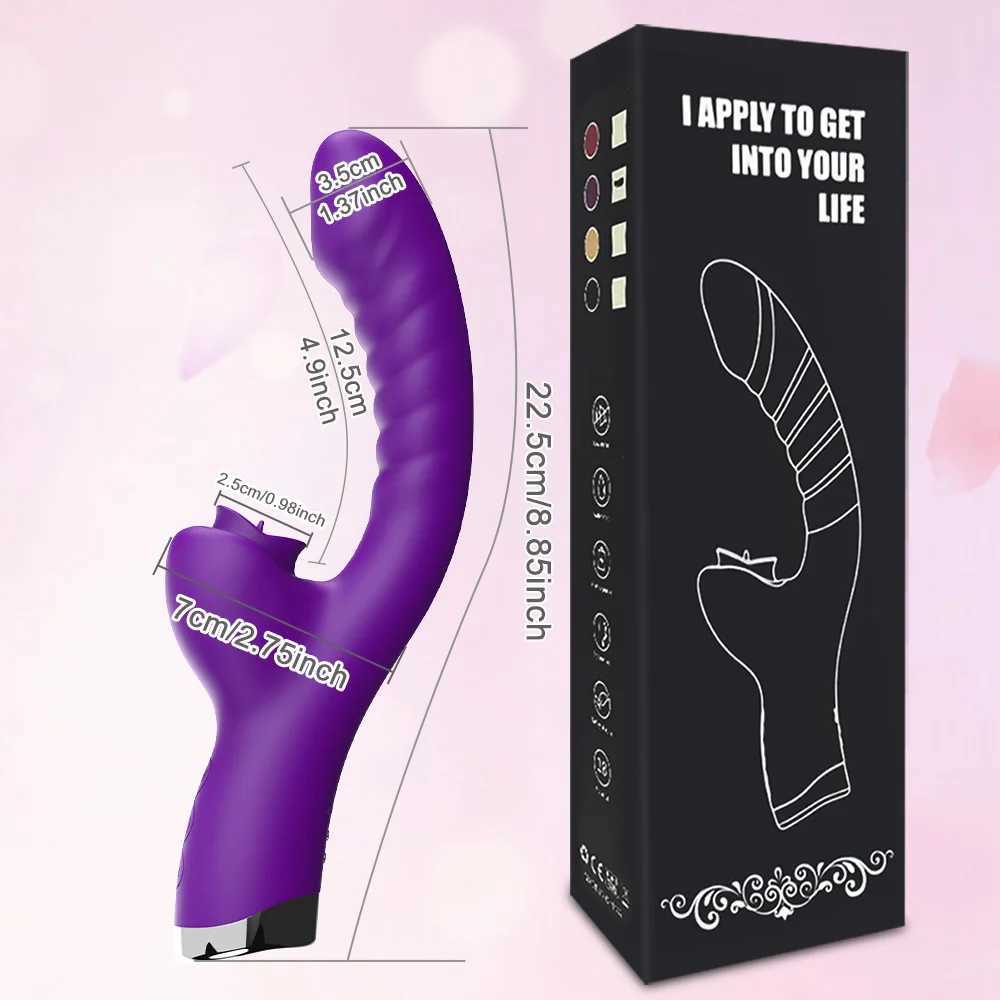 Female vibrator 2-in-1 licking male clitoral stimulator G-Spot powerful vibration fake penis stick female clitoral suction cup adult sex toy W250319