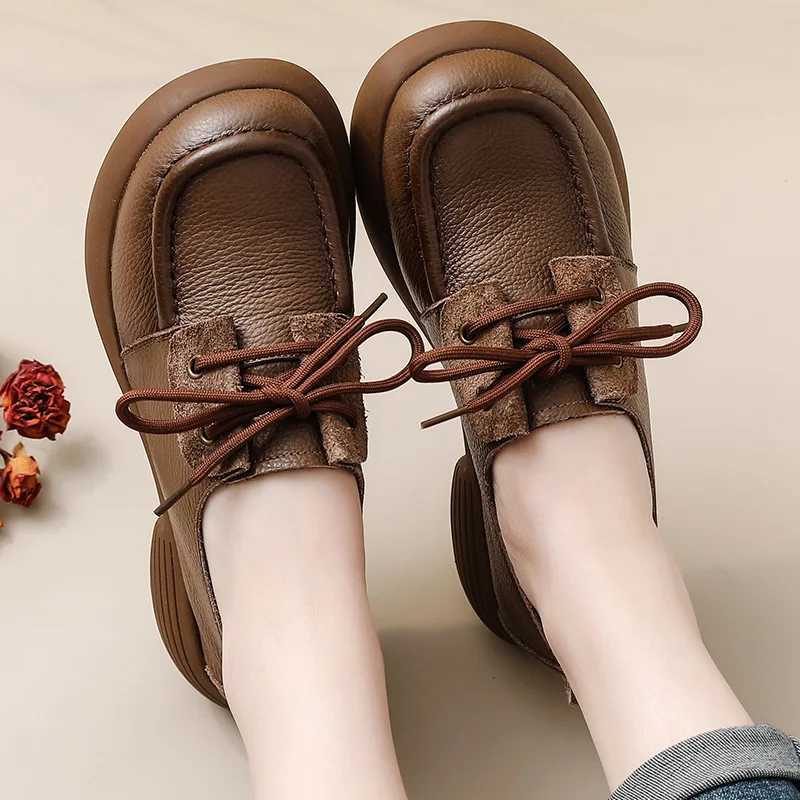 New natural cowhide Oxford shoes womens lace shoelaces womens luxury retro brogues flat womens business shoesXJ250319