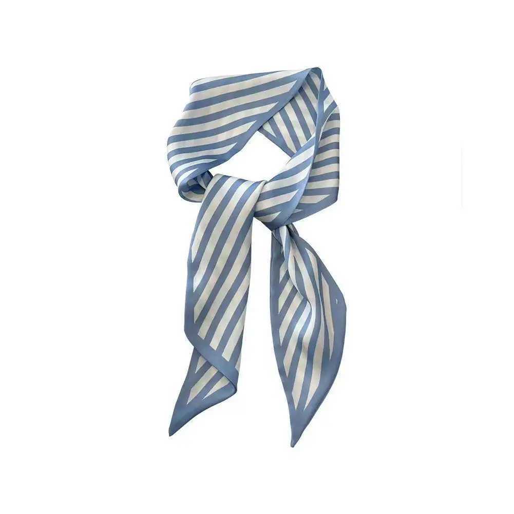 Blue small silk scarf fashionable small Nroken floral decoration tie bag hair tie silk scarf decoration accessories X250319