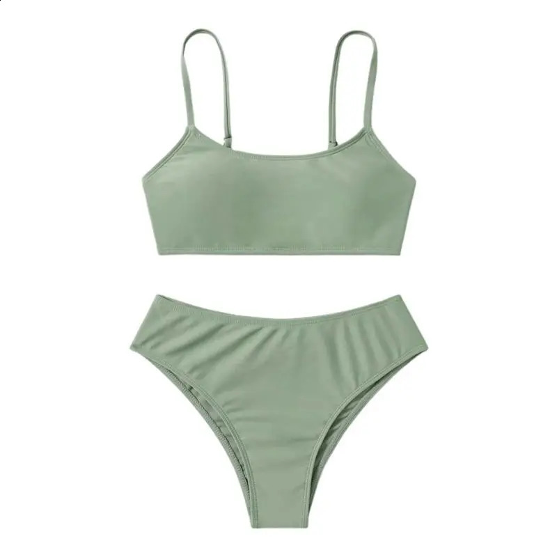 8-14 Years Teenager Bathing Suit Beachwear Children Girls Solid Color Bikini Set t Kids Swimwear Swimsuit 250319