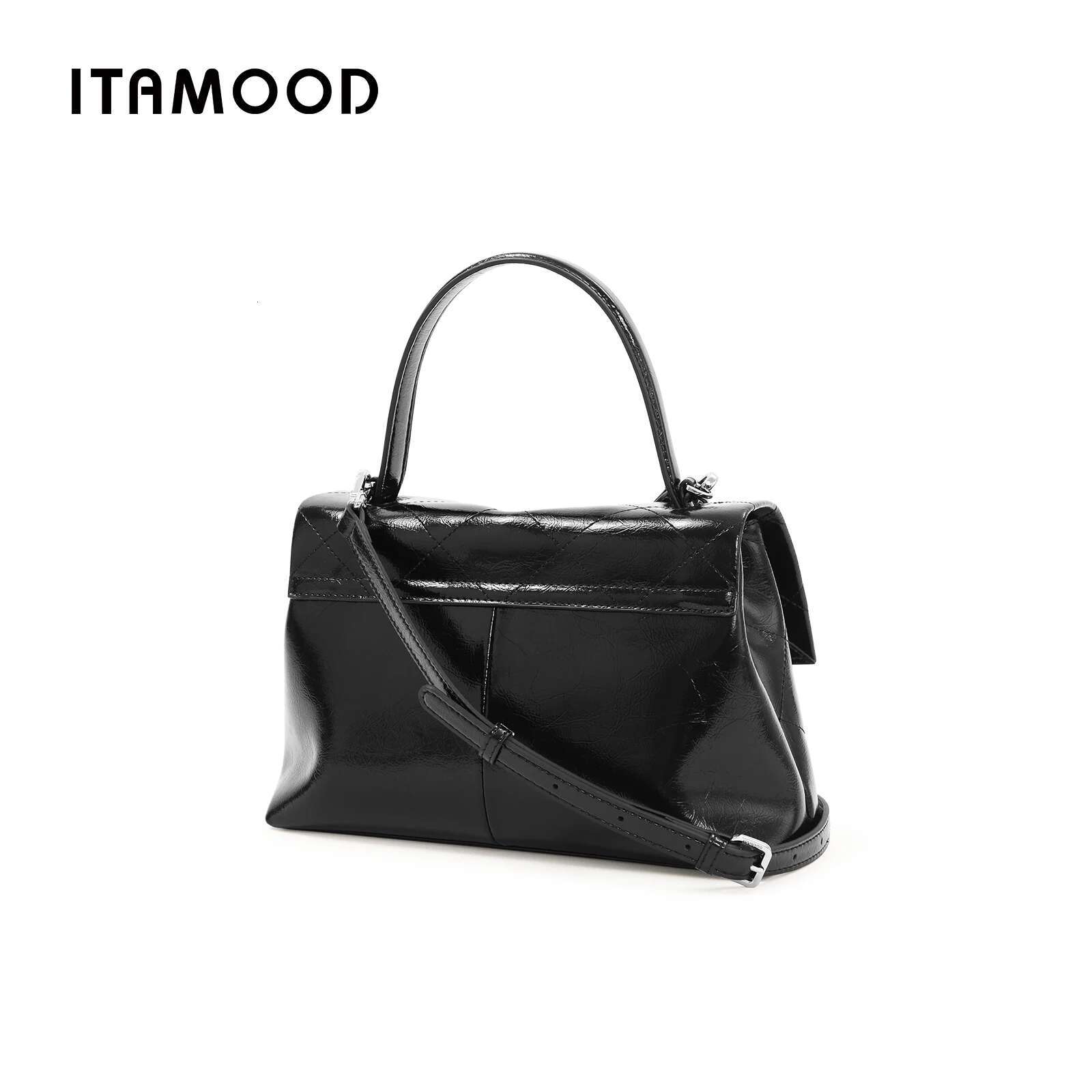 ITAMOOD Messenger Textured Work Commuting Large Capacity Leisure Handbag Genuine Leather Retro Tote Bag