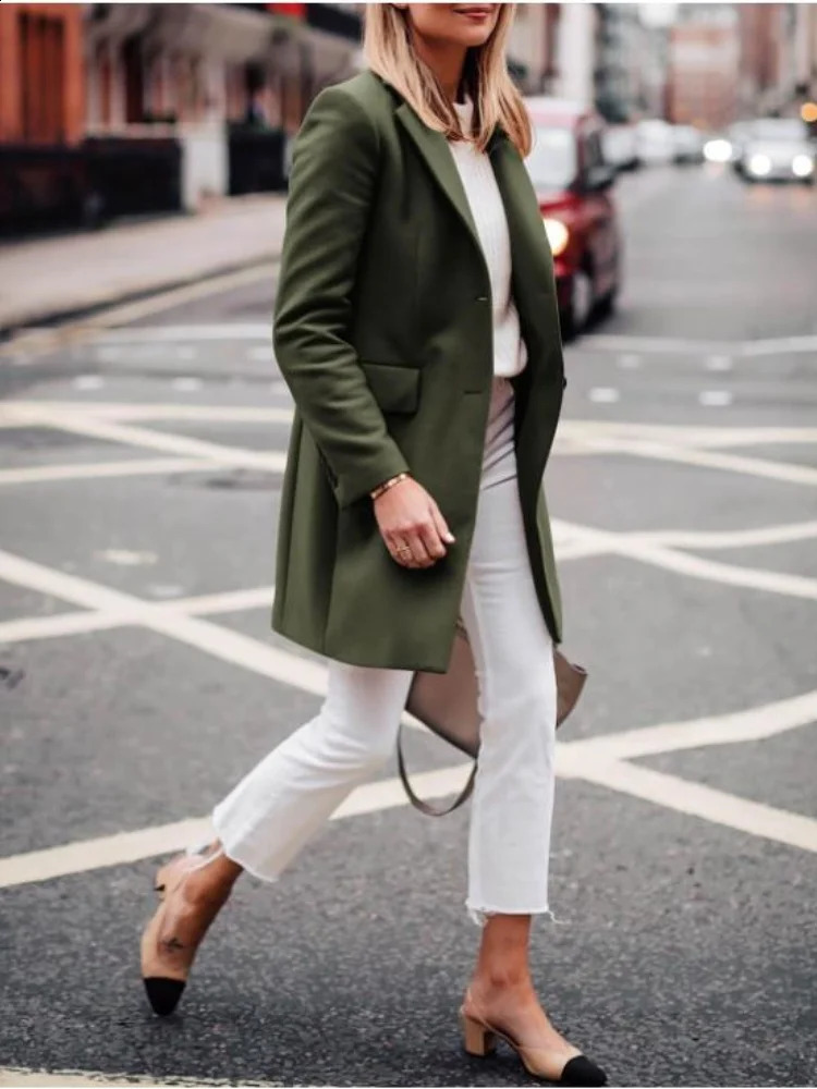 Womens winter warm wool jacket with single chest lining womens lapel fashionable clothing accessories 250319