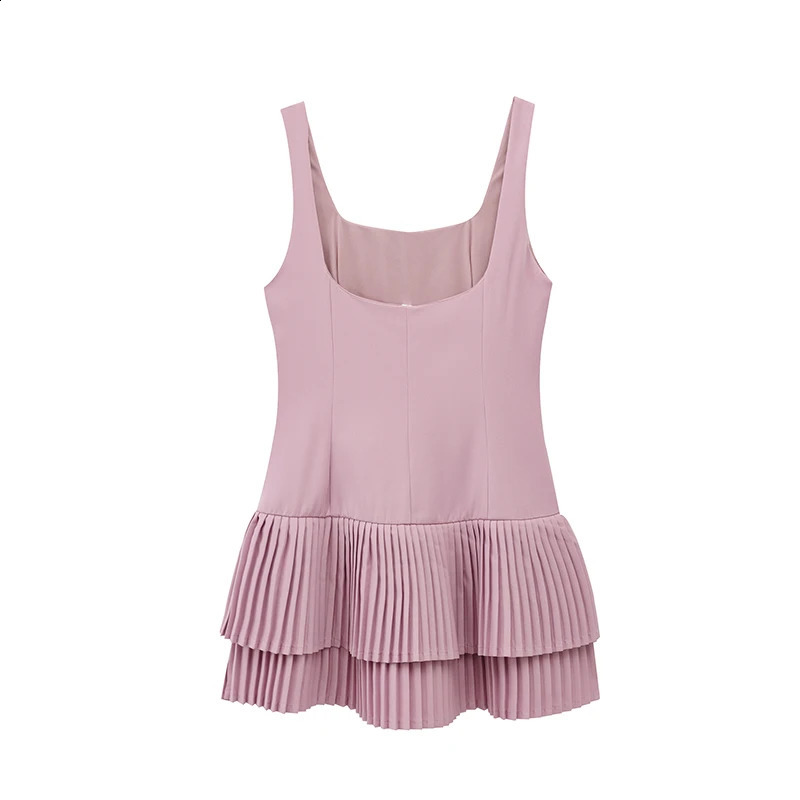 RAFZNB Womens Jumpsuit Style Short Dresses Fashion Wide Pleated Sleeveless Dress Female Elegant Party 250319