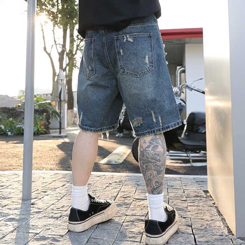 3507 American retro washed holes loose jeans shorts for men summer straight fashionable casual five-point pants W250319