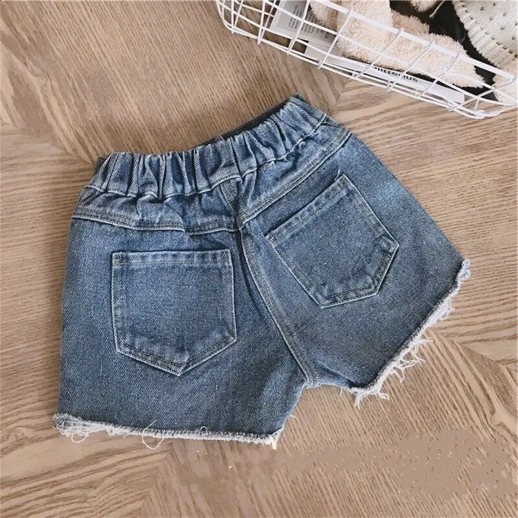 Fashion Baby Girl Casual Jean Shorts Ripped Holes Toddler Teen Child Cotton Scanties Trousers Button Summer Baby Clothes 1-14Y 250319