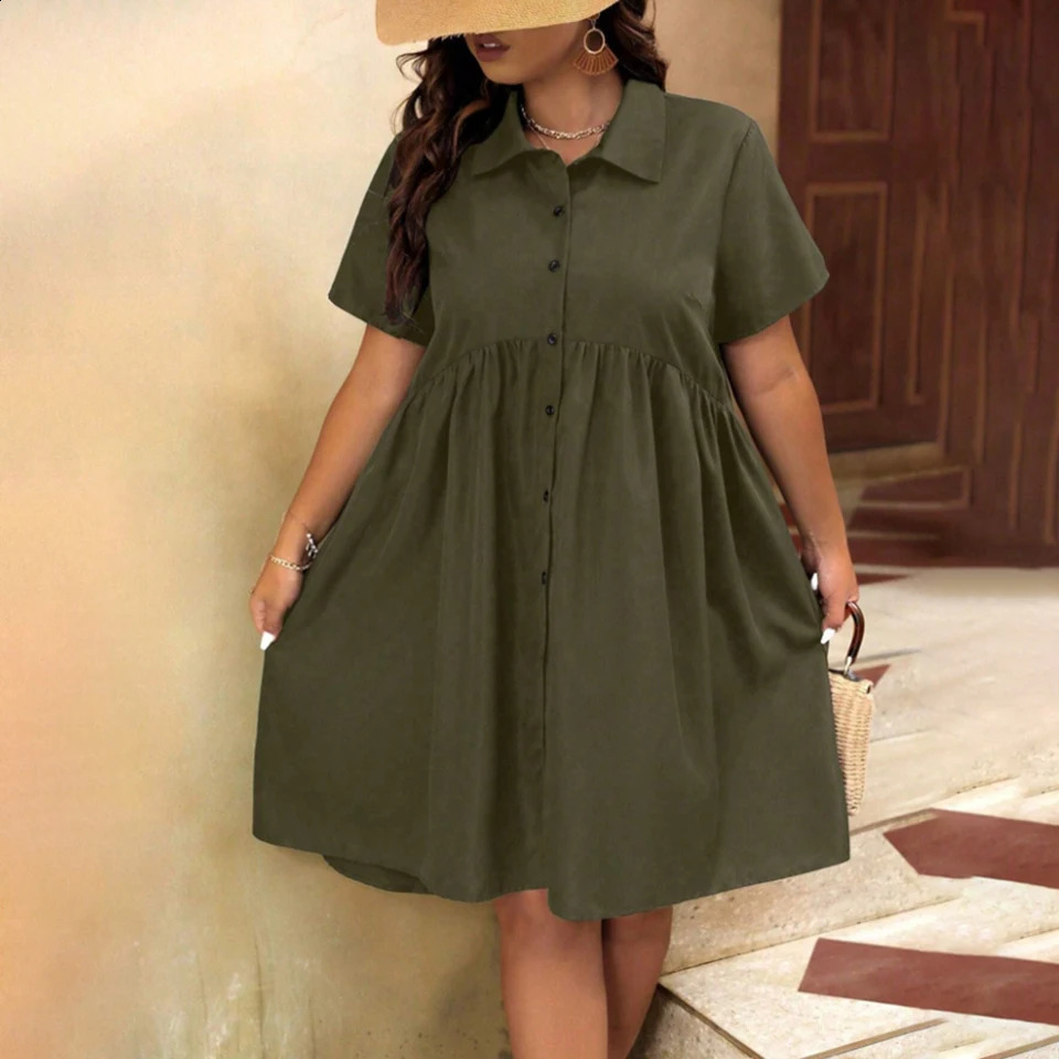 Plus size womens dress 2024 summer plus short sleeved casual slim fit oversized 250319