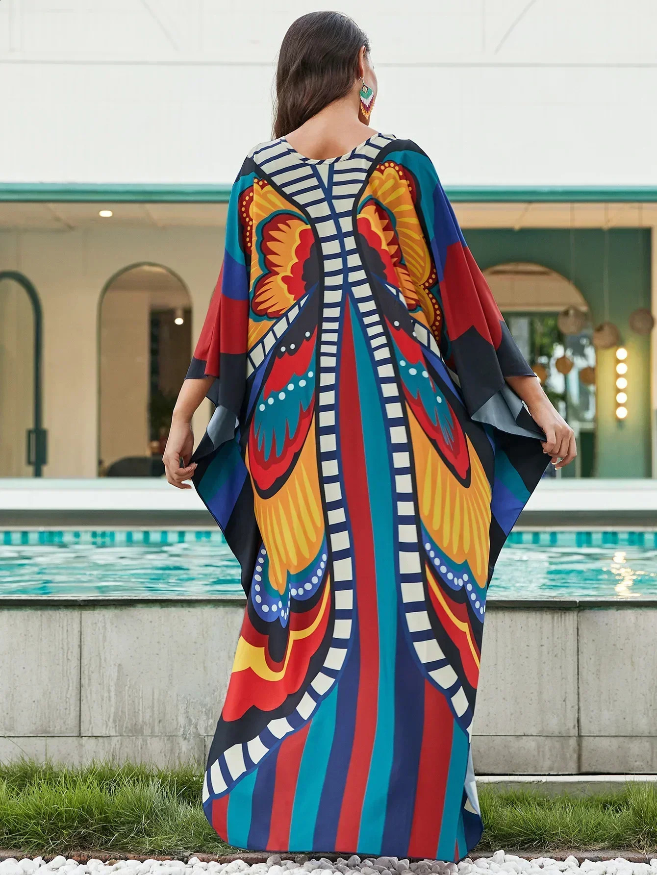 Womens ethnic printed Kaftan beach dress swimsuit plus size coverage suit 250318