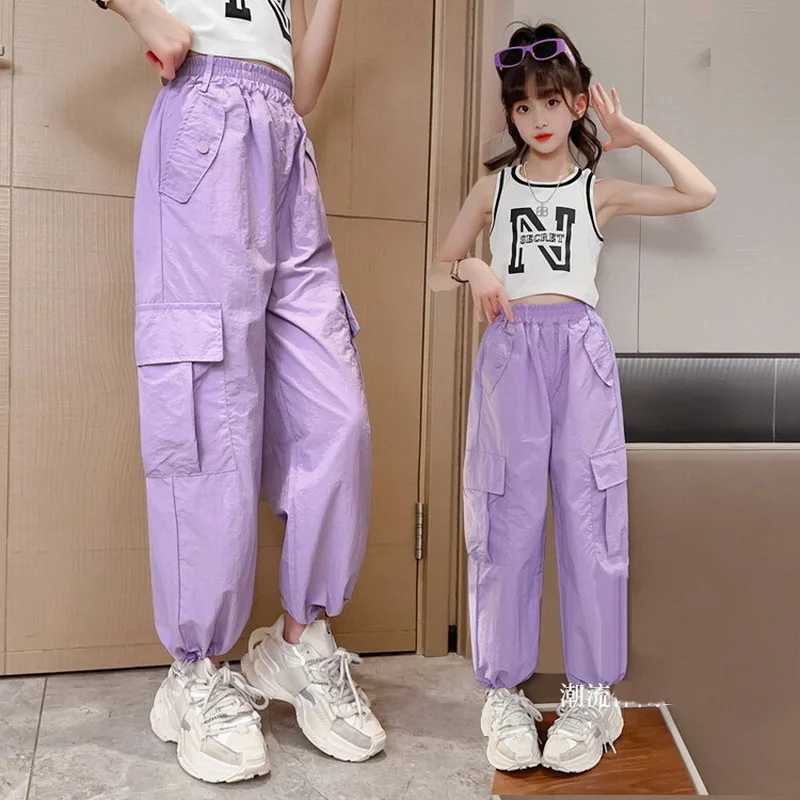 Teenage girls fashionable straight pants with four pockets hot selling in summer childrens clothing high waist length Trojan 5-14 yearsT250318