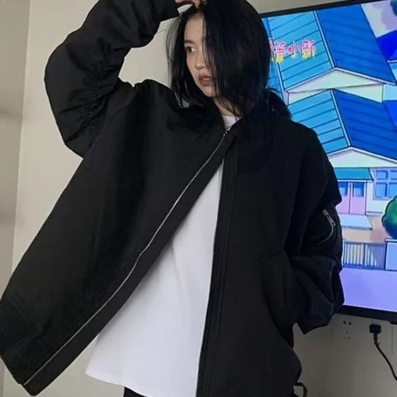Lucys autumn gray baseball uniform jacket American loose zipper bomber Harajuku streetwear 250319