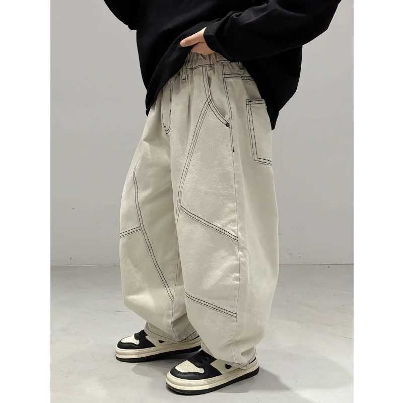 Baodu Childrens Clothing Childrens Jeans Spring 2025 Boys Straight Pants Boys Trousers Beige Pants TedT250318