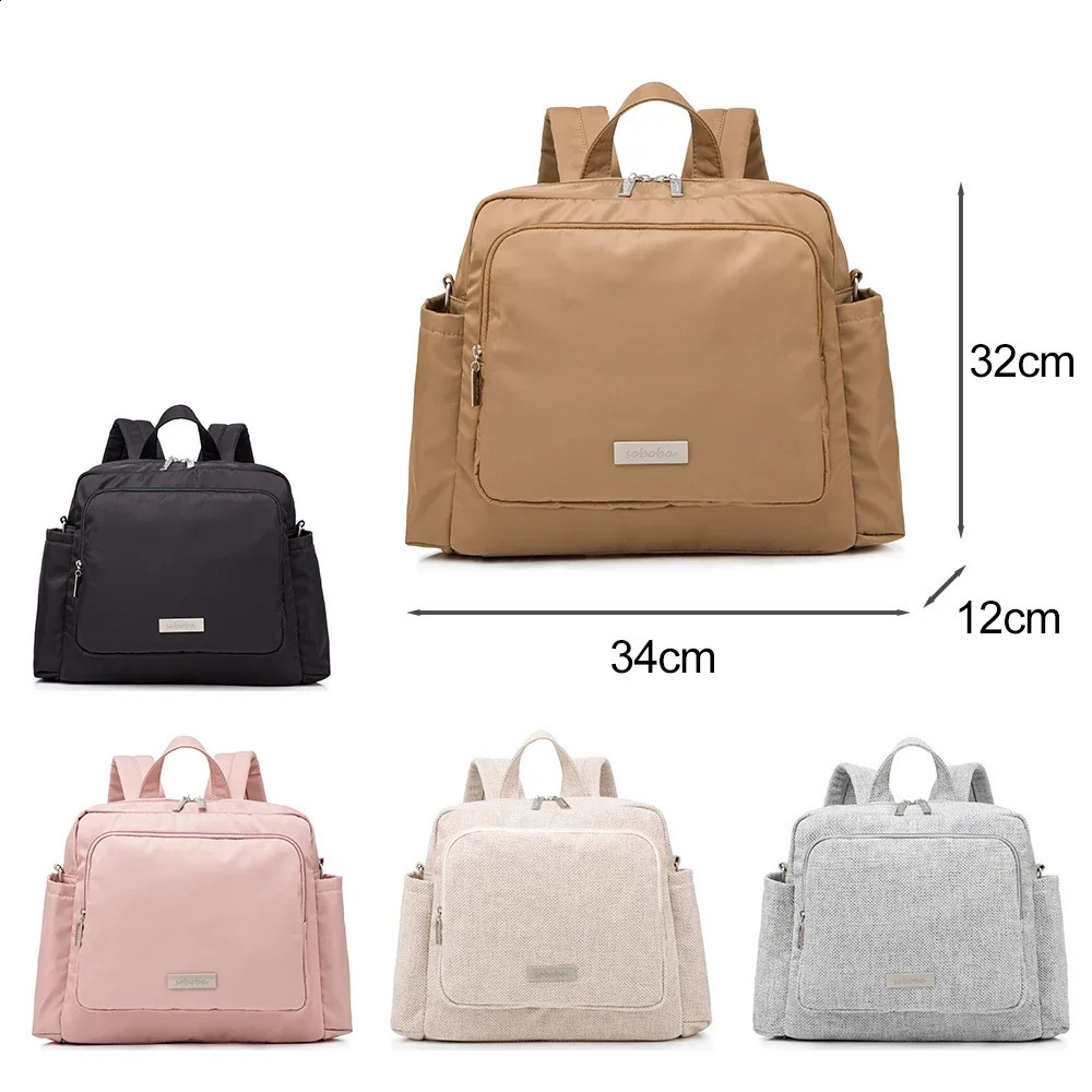 Soboba Diaper Bags for Mother Waterproof Large Capacity Solid Polyester Diaper Backpacks Travel Bag for born Baby 250319