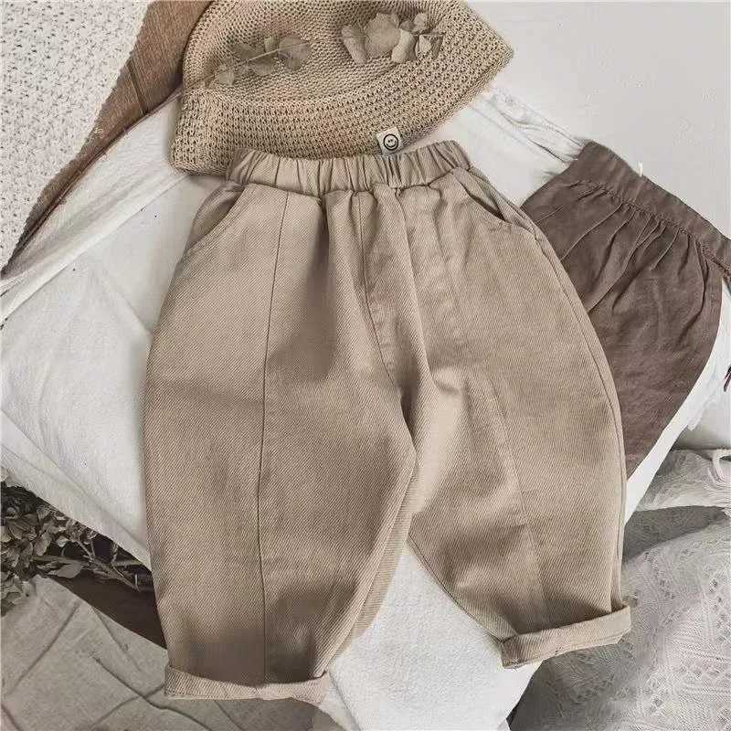 Spring 2024 Baby Retro Pocket Dungarees Loose Girls Casual Pants Solid Boys Fashion Boys ClothingT250318