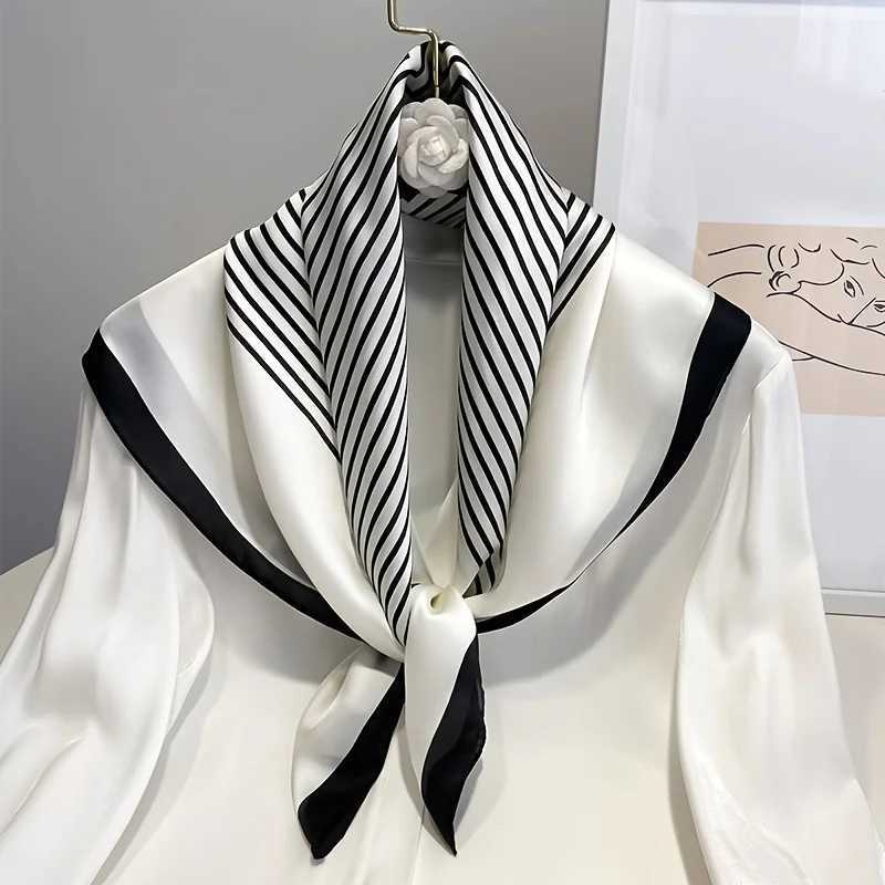 Square Imitation Silk Scarf Black And White Striped Wrap For Wen Mtifunction Silk Feeling Neckerchief X250319