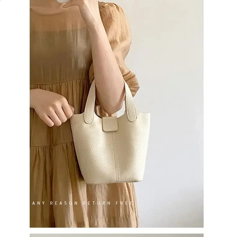 Korean version soft textured single shoulder portable bucket bag personalized small vegetable basket portable casual cross body bag 250317