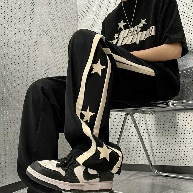 Y2K Star Sweatpants Men Black Sports Pants Wide Leg Trousers Male Japanese Streetwear Hip Hop Graphic Loose Casual X250319