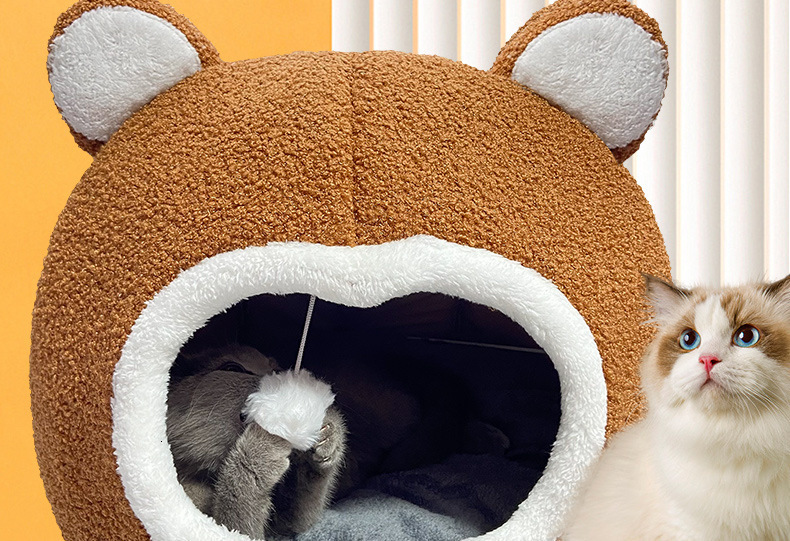 Pet House Soft Long Plush Kitten Lounger Cushion Small Dogs Tent Cave Beds For Cozy Cat Nest Mat