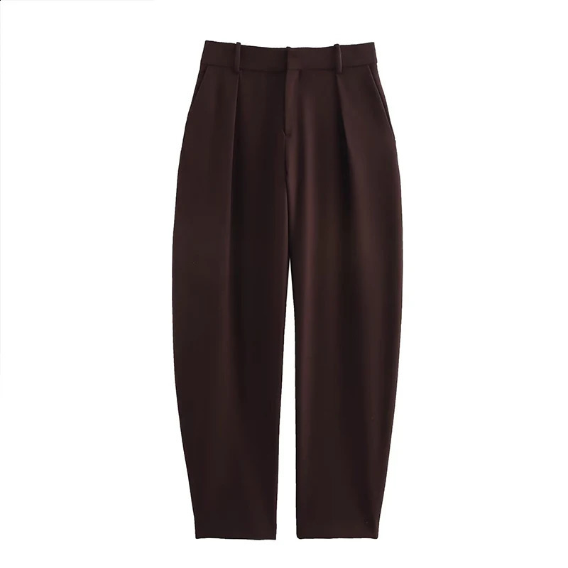 Willshela Womens Fashion 2piece Brown Single Chest Jacket and Retro Front Zipper Trouser Femle Pants Set 250319