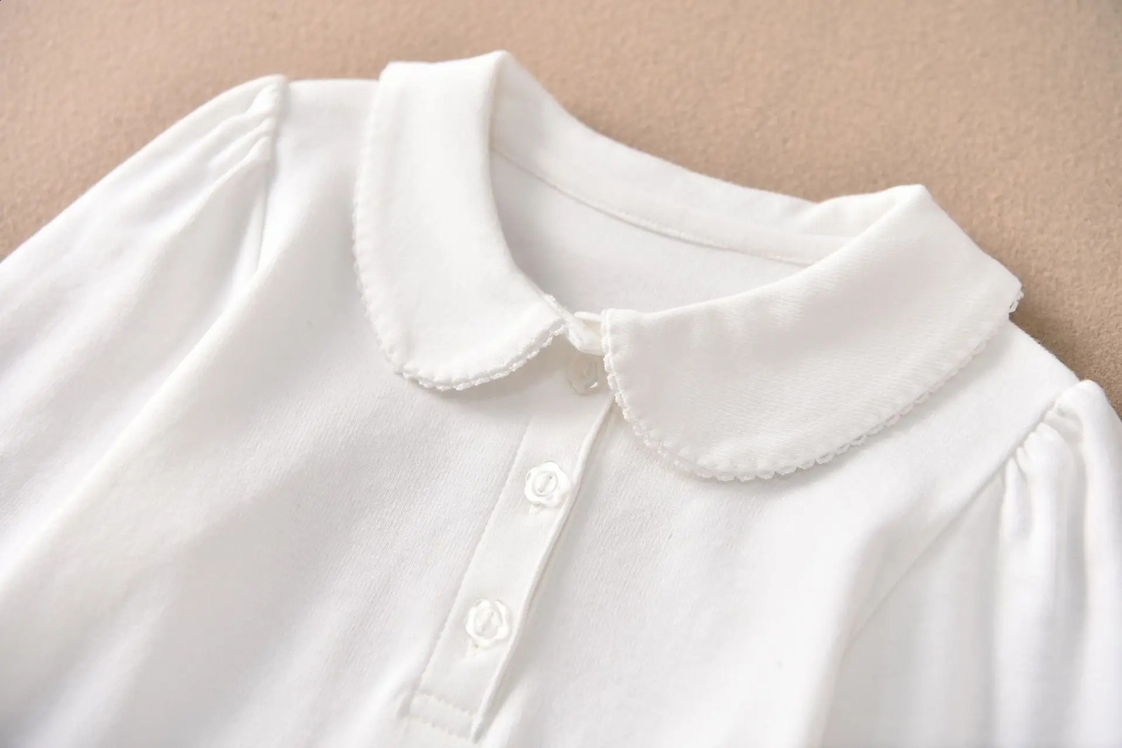 Girls Cotton Polo Shirt Children White Long-sleeved T-shirt Loose Breathable Size 90-170 250319