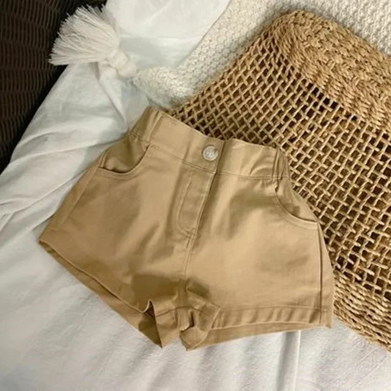 Summer Girls Shorts Baby Fashion Childrens Personality Trendy Korean Style Solid Color Casual High Waisted Versatile Pants 250319