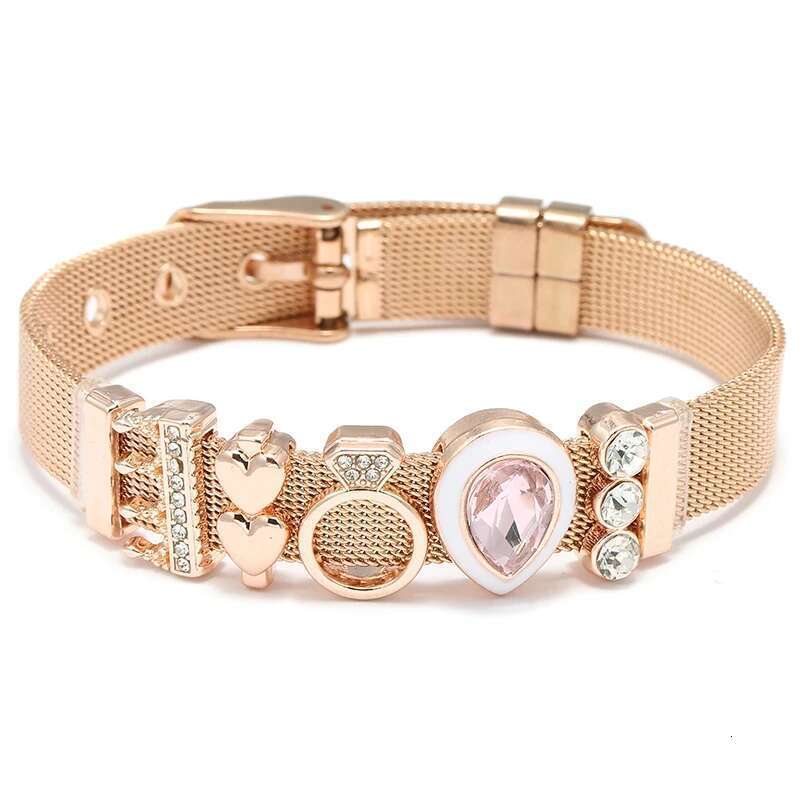 Fashion Stainless Steel Mesh Bracelets Original DIY Crystal Crown Heart Beads Buckle Keeper Bracelets For Women Men Jewelry Gift