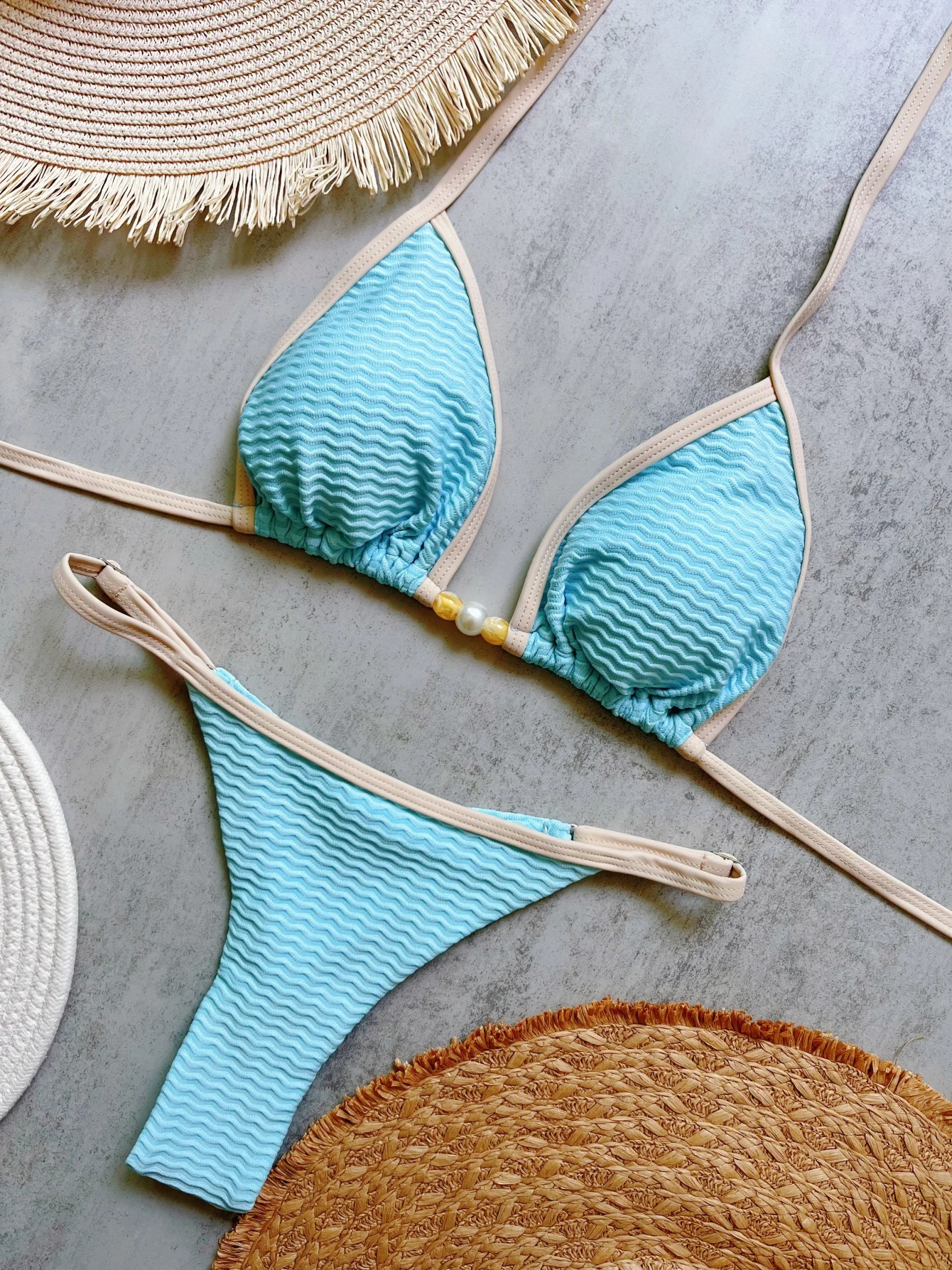String Bikinis 2025 Women Sexy Triangle Swimsuit Solid Swimwear Female Padded Bathers Bathing Swimming Swim Suit Beachwear 250311