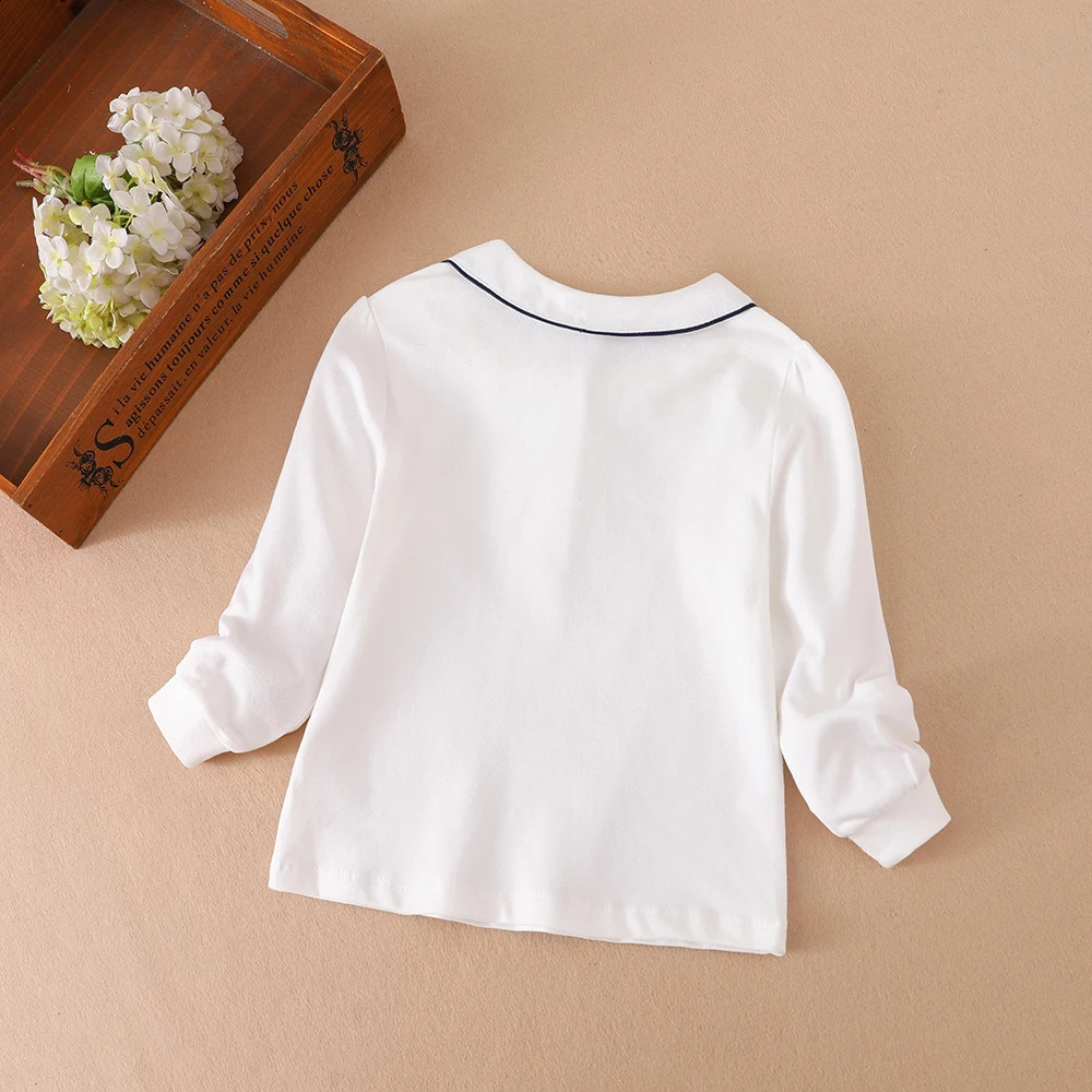 Girls Shirt 2025 Childrens Baby Cute Long-sleeved Top Young Girls Cotton Embroidery Shirt 250319