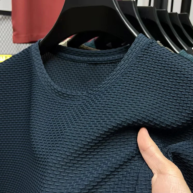 M-5XL Summer Mens Round Neck Short Sleeved T-shirt Wrinkle Resistant And Breathable Top Texture Fabric Leisure Versatile 250319