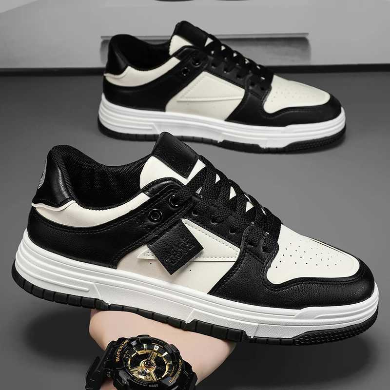 Mens skateboarding shoes breathable jogging Fi leather casual sports shoes platform wear-resistant walking running sports shoes Y250318