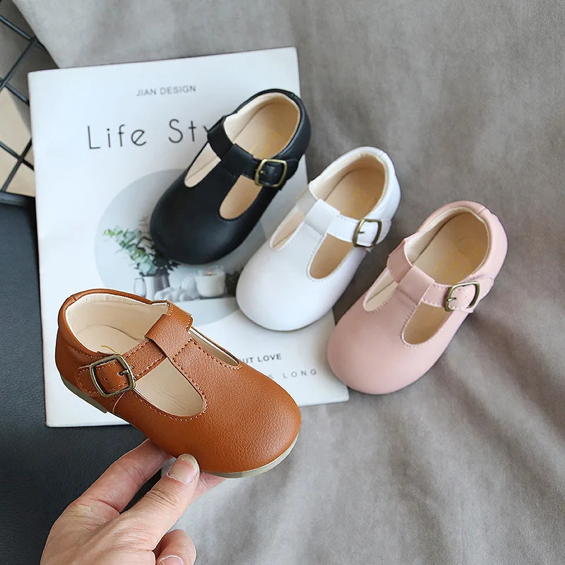 Spring and autumn childrens shoes with leather straps girls boys non slip Mary Janes baby buckle strap apartment 250319