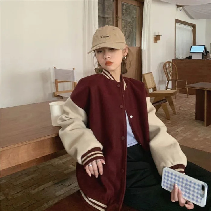 Autumn and Winter Korean Version of The Ins Baseball Uniform Collision Colour Couples Harajuku Wind Fried Street Jacket Jack 250317