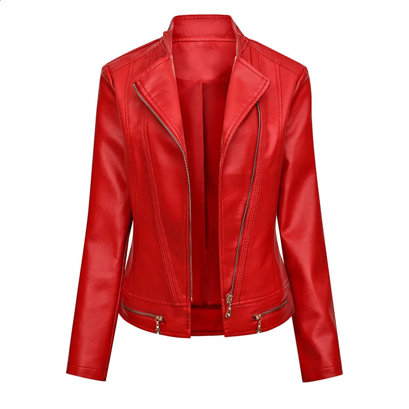Women Korean Casual Version Slim PU Leather Jacket Classic Zipper Short Motorcycle Coat 250319