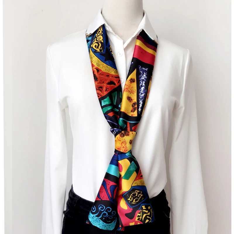 Fashion Small Long Silk Scarf For Women Satin 145X15CM Double-sided Printing Ladies Lcarves Hair Scarf Girls Belt Skinny Scarf X250319