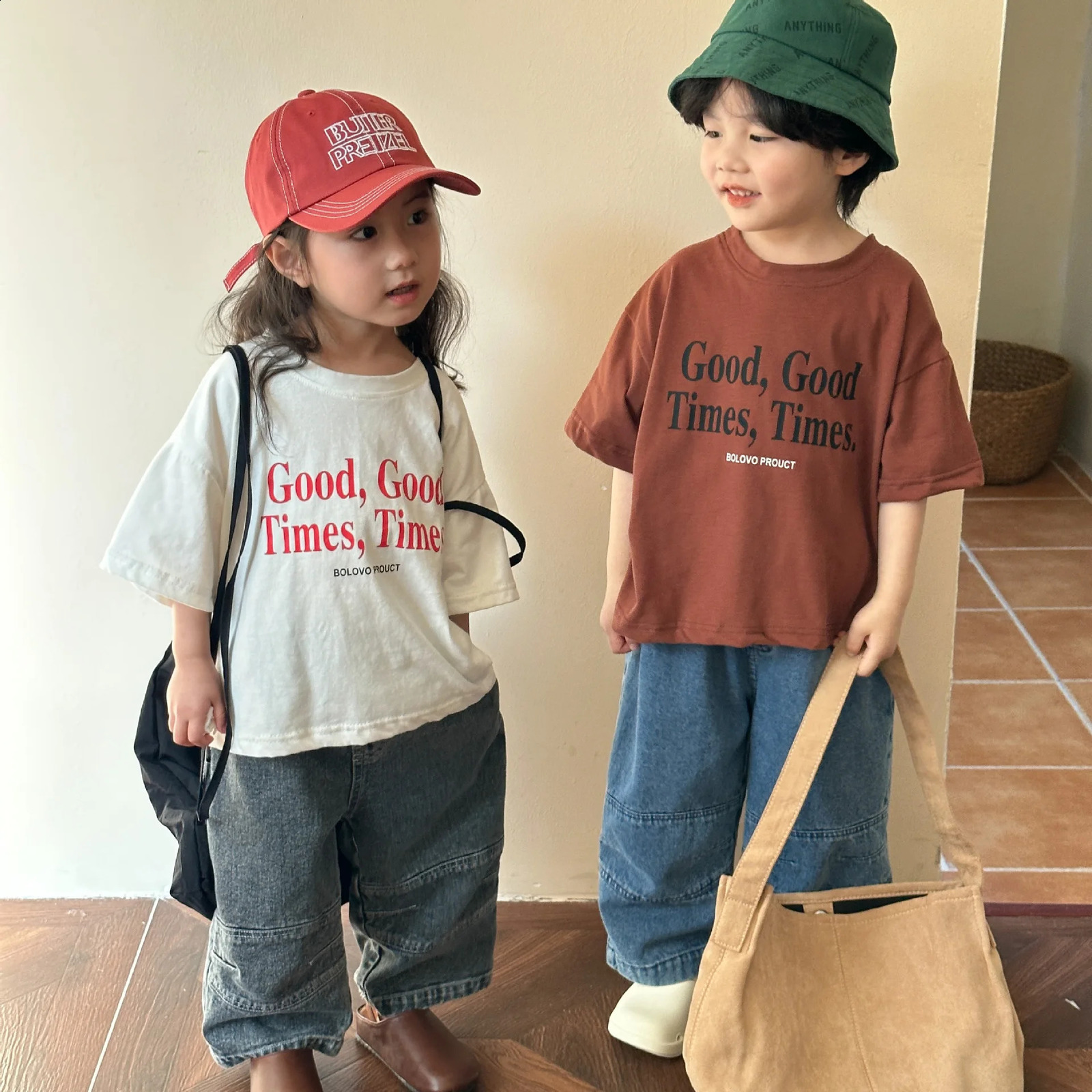 Summer Fashion Loose Girl Children Letter Print T-shirt Boy Baby Cotton Short Sleeve Tees Kid Casual Tops Toddler Clothes 250319