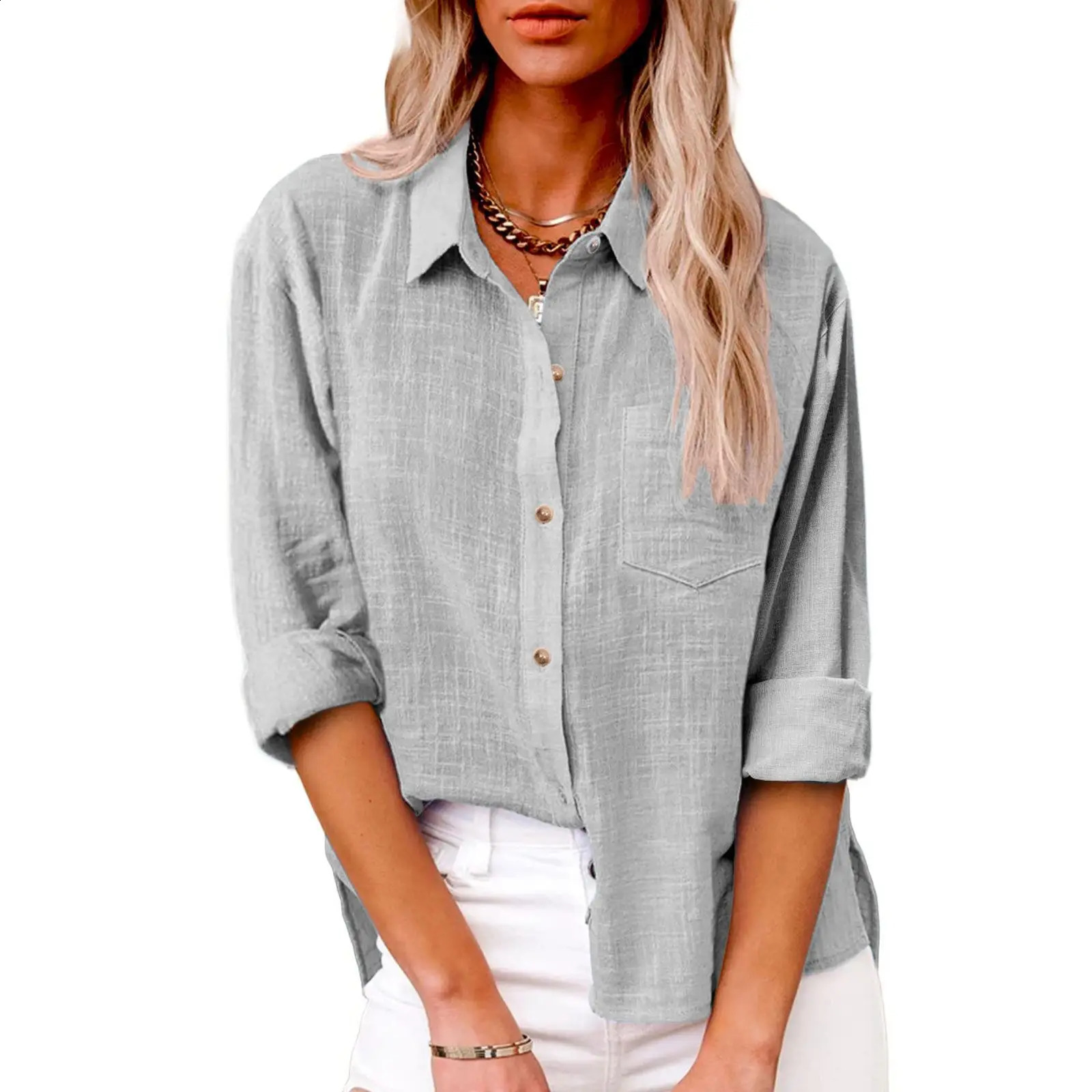 Womens shirt casual top spring womens cotton linen long sleeved shirt Camicette Donna Esteve Chemise 250318