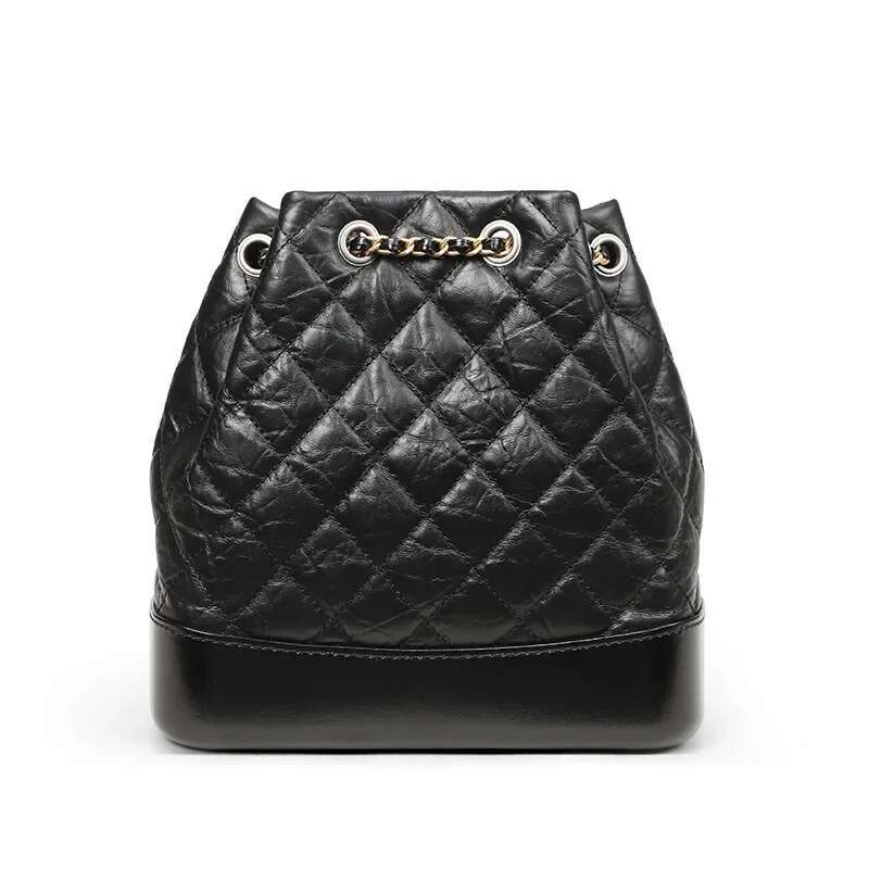 Genuine Leather Women's Pear Shaped Backpack Tweed Style Wandering Bag Chain Strap Mountain Carriage Storage Accessories